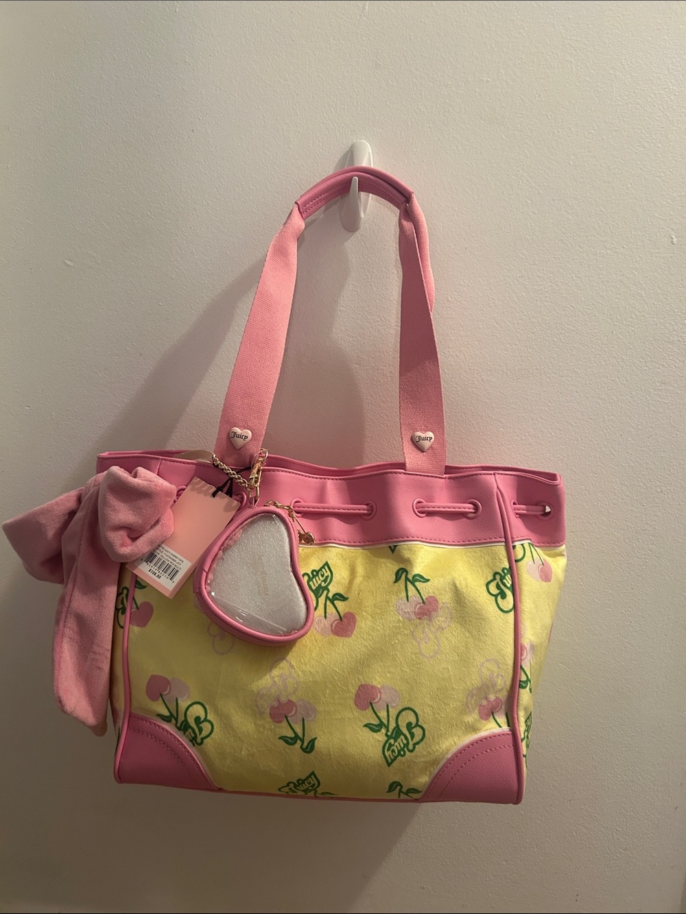 Juicy Couture Pink & Yellow Cherry Print Tote Bag